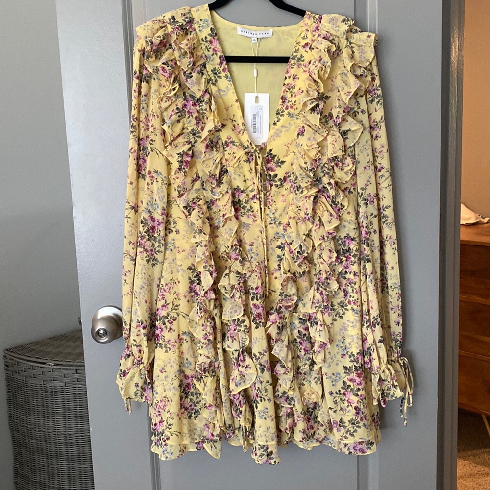 Floral Ruffle Lace Up Dress